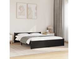 Estructura De Cama Doble Sin Colchón Madera Negro 150x200 Cm