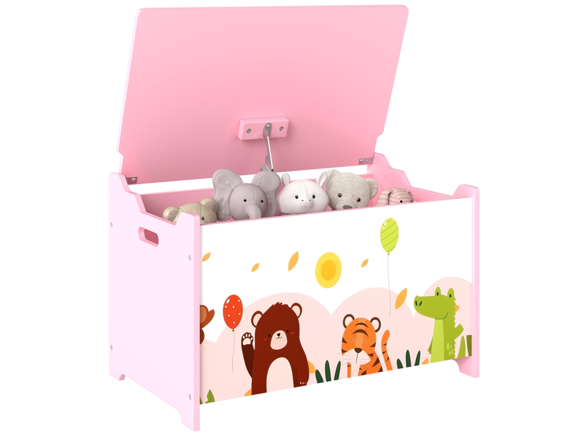 Baú Brinquedos Infantil Tampa Articulada Estampa Animal 60x37x39 Rosa