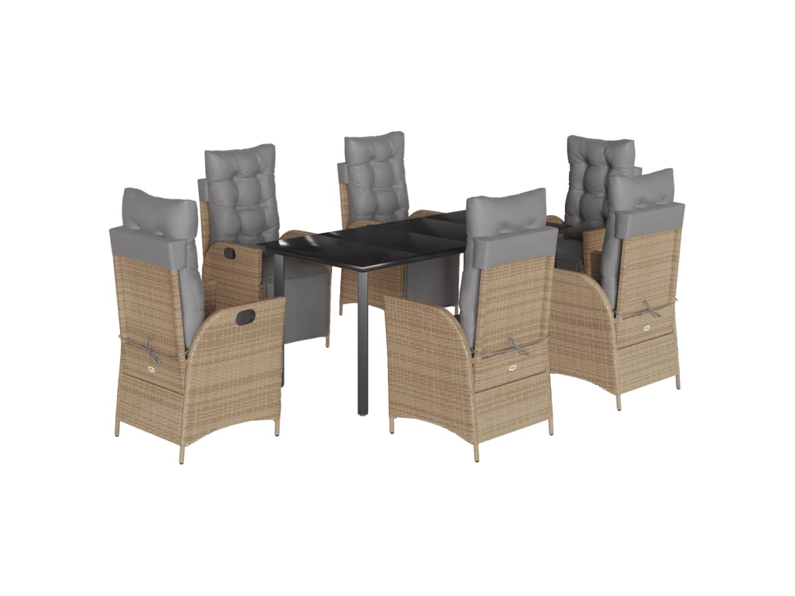 Juego de 7 piezas de comedor de jardín con cojines de mimbre en beige mixto - EXCLUSIVA MAISON