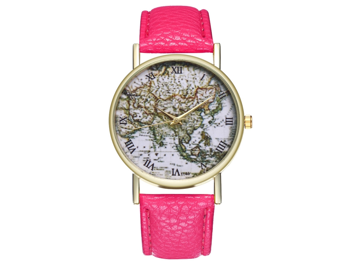 Reloj De Pareja De Quartzo Con Correa De Pu Y Números Romanos (rojo Rosa)