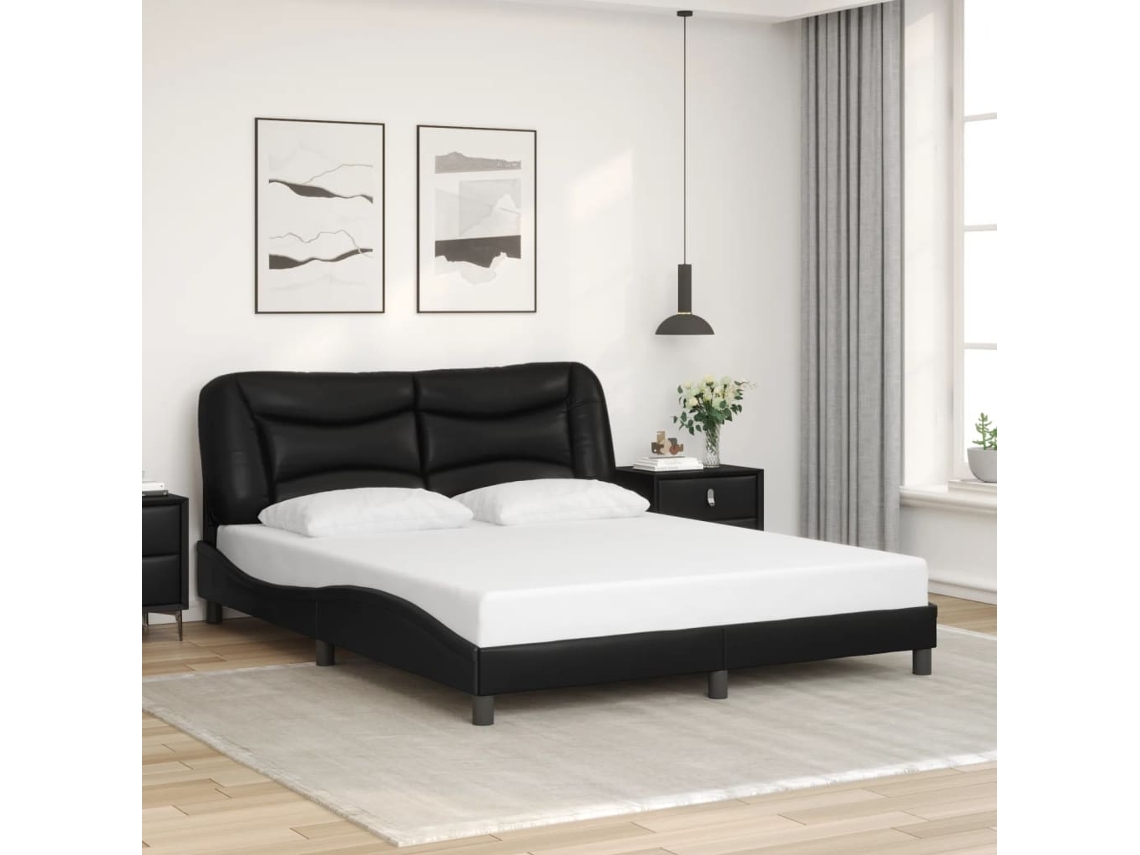 Estructura De Cama Sin Colchón Cuero Sintético Negro 160x200 Cm