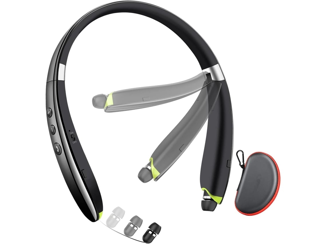 Auriculares YEMAESRE retráctiles con banda para el cuello con sonido Bluetooth y cancelación de ruido, color negro
