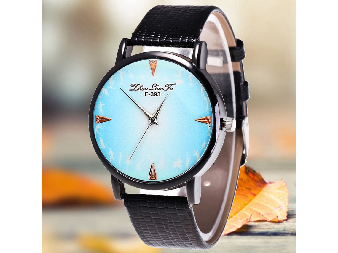 Reloj De Cuarzo De Pareja Con Correa De Cuero Pu Dial Azul Simple Zhoulianfa Negro