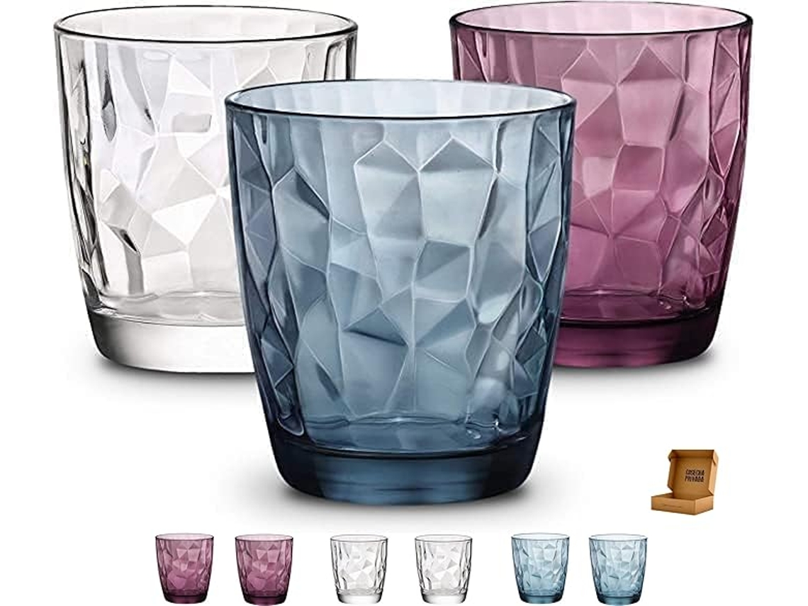 6 Vasos Diamond Colores Perfecto Para Uso En Casa, Restaurante Y En Fiesta, Ligeros Y Resistentes Con Acabado De Diamantes (colores Mix, 39 Cl)