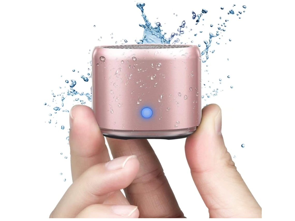 Mini altavoz inalámbrico Bluetooth con difusor de graves personalizado. Resistente al agua IP67, color rosa. Chennnls