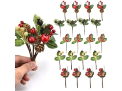Ramos De Navidad Artificiales, 20 Piezas Con Piñas Y Bayas De Acebo, 5 Estilos Para Decoración Navideña.