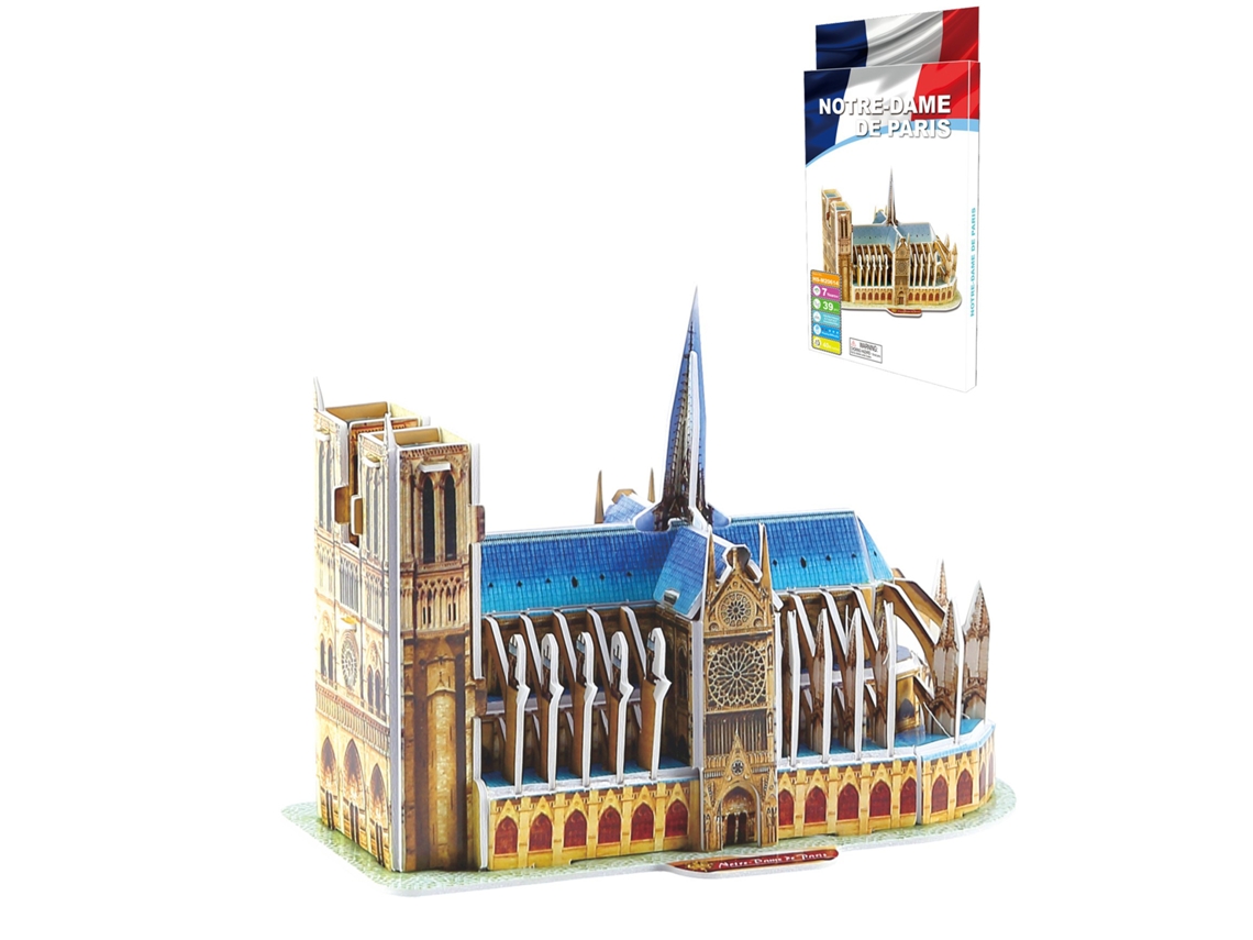 Puzzle de cartón 3D de la Catedral de Notre Dame situada en París. 39 piezas.
