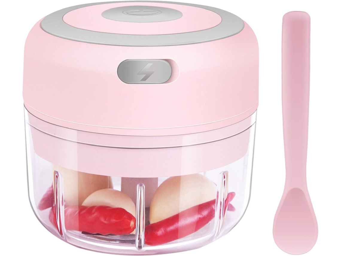 Mini Picadora Eléctrica De Ajo [portátil, Inalámbrica, 100 Ml] Mini Picadora Eléctrica Con Cuchara, Eléctrica (rosa)