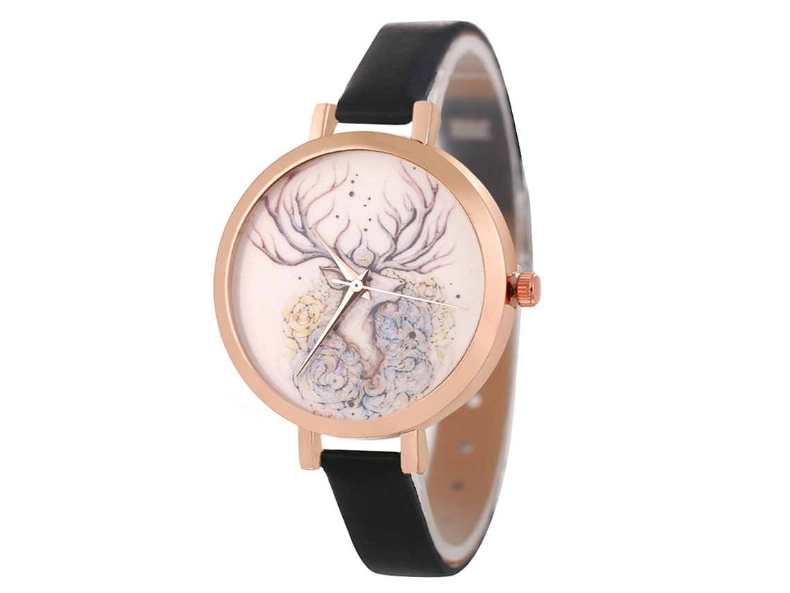 Reloj De Pulsera Analógico De Cuarzo Para Mujer Con Esfera Redonda, Elegante Color Negro.