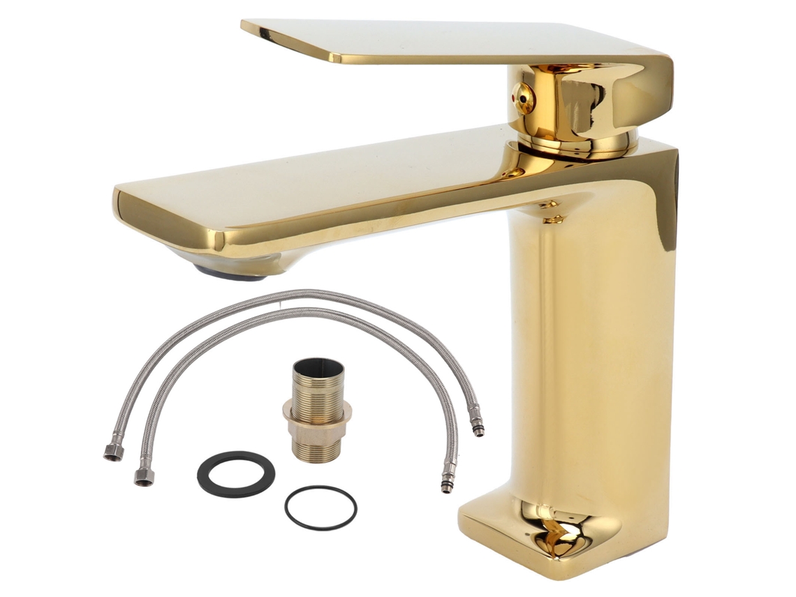 Grifo de lavabo dorado, un solo orificio, agua caliente y fría, G3/8