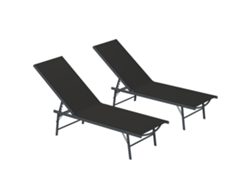 Juego De 2 Tumbonas Plegables De Textilene, Sillas Reclinables De Jardín Para Exteriores, 54 X 164 X 84 Cm, Color Negro.