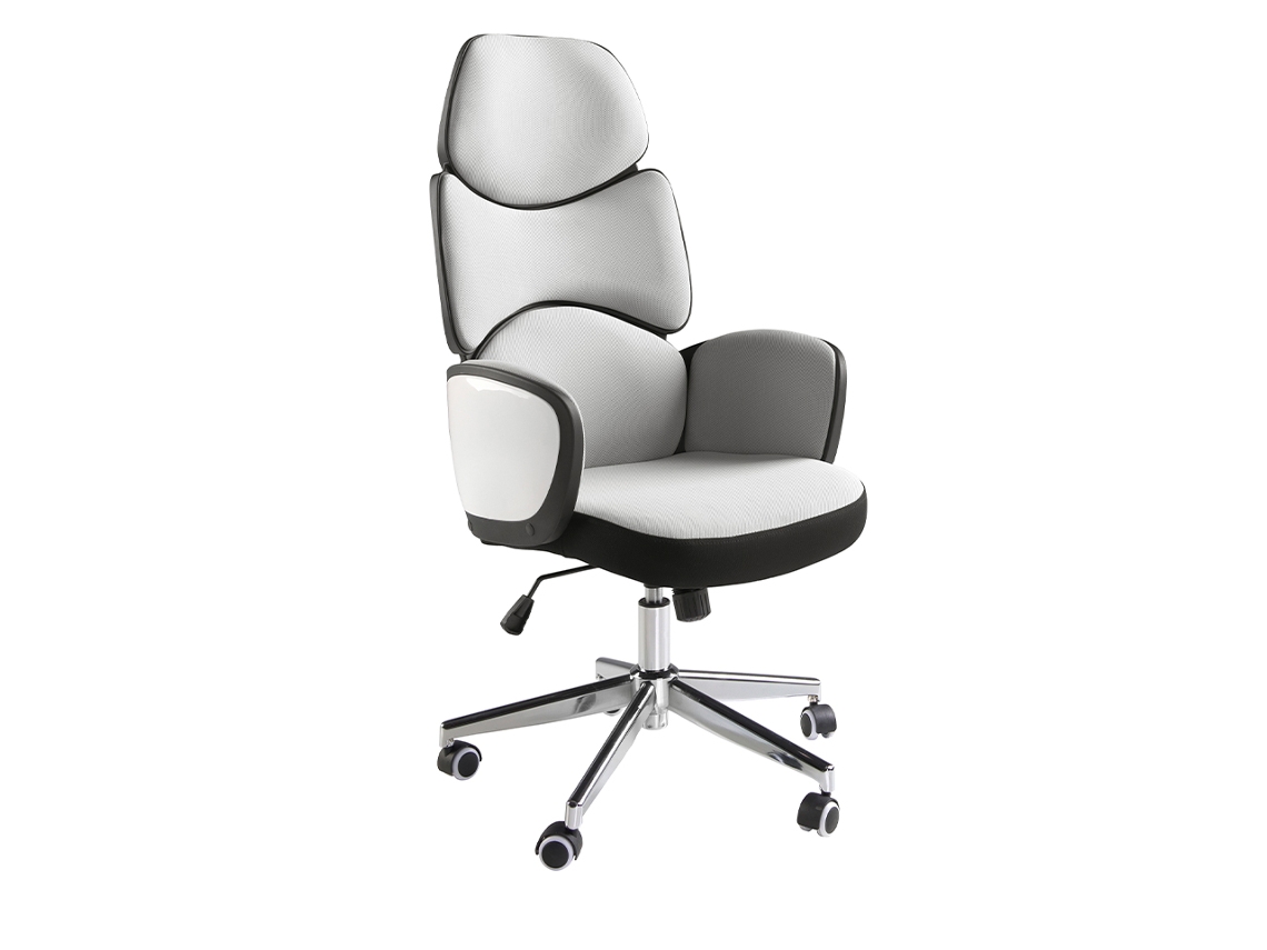 Silla oficina giratoria tela gris claro y pvc blanco brillo ANGEL CERDA 64 x 69 x 118/128