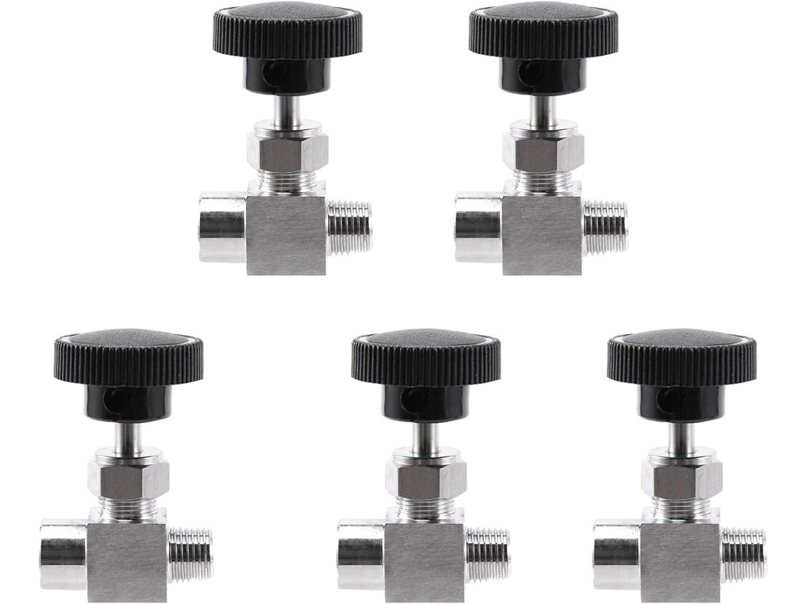 Válvula De Aguja Ajustable 5x Con Rosca Macho De 1/4 De Pulgada, Acero Inoxidable 304, Control De Flujo Y Tope.