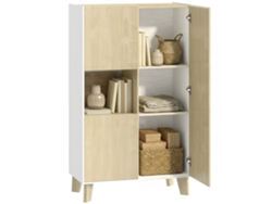 Aparador de cocina con 6 compartimentos y puertas de cierre suave, madera blanca.
