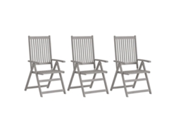 Sillas de jardín reclinables de 3 piezas DKD Home Decor en acacia maciza gris
