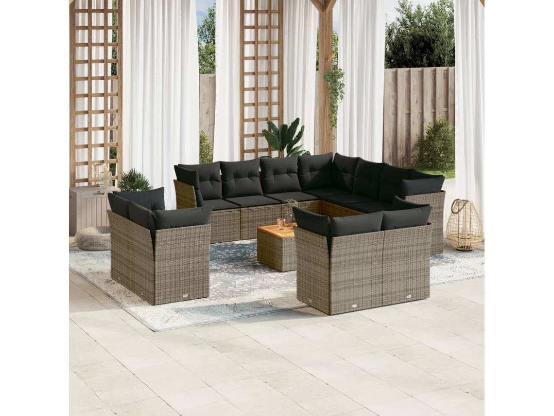 Conjunto de sofá de jardín de 12 piezas con cojines, ratán gris, DKD Home Decor