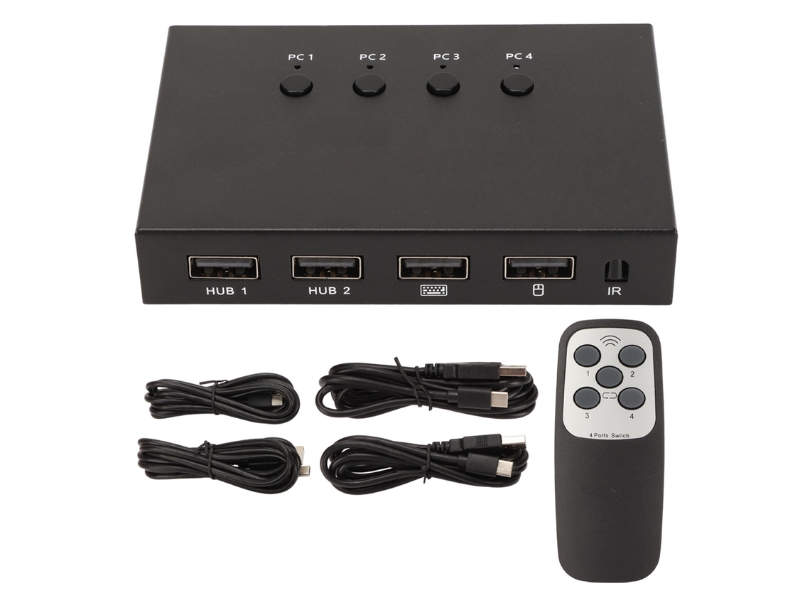 Conmutador KVM 4K 60Hz 18Gbps con 4 entradas y 1 salida, interfaz multimedia HD 2.0 con USB.