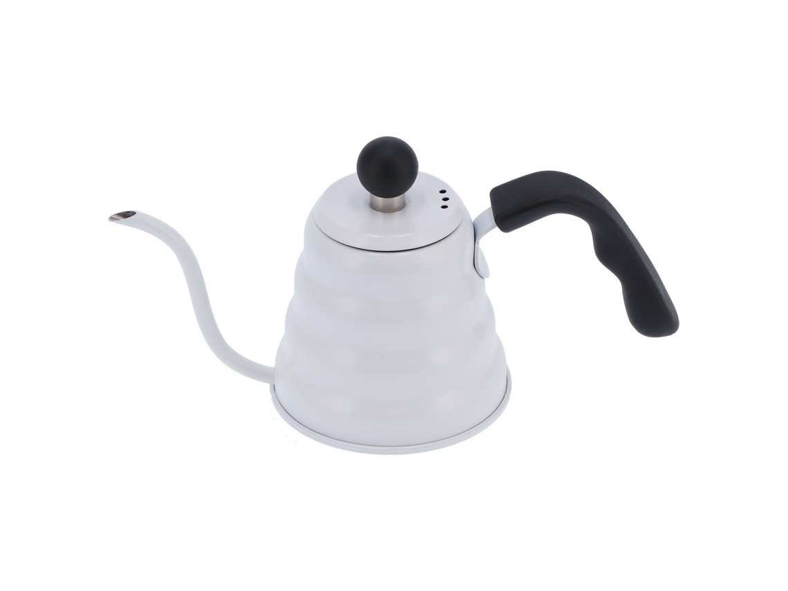 Cafetera manual de acero inoxidable blanca de 600 ml con pico largo para el hogar y la oficina