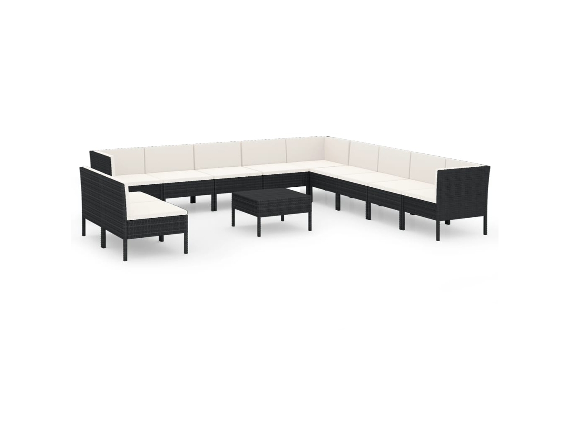 vidaXL Set muebles de jardín 12 pzas y cojines ratán sintético negro