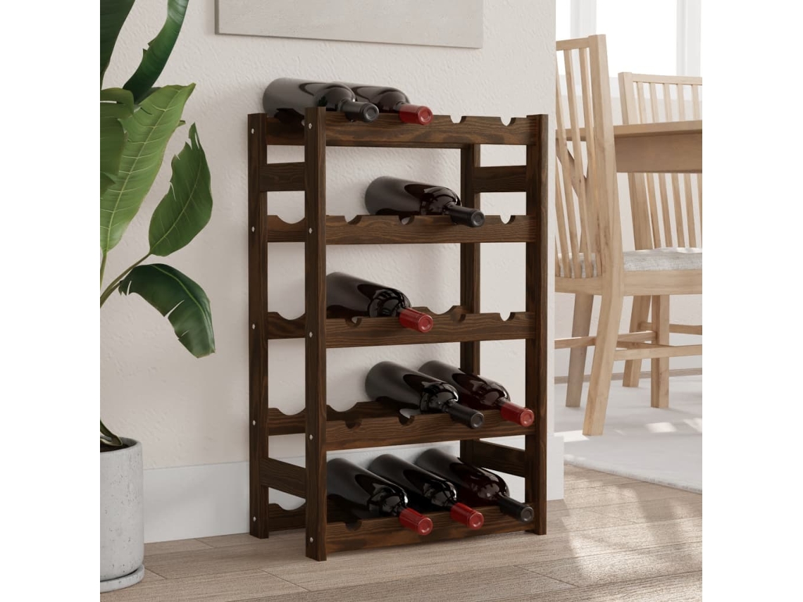 Botellero para 20 botellas de madera maciza de pino marrón DKD HOME DECOR