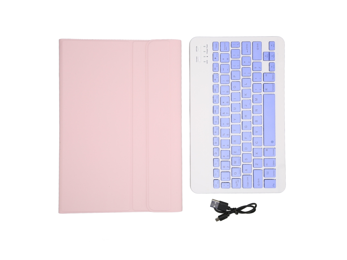 Mini teclado inalámbrico de 11 pulgadas, resistente al agua, ultrafino, silencioso, para iPad 5 Pro 5, color rosa, con funda de cuero.