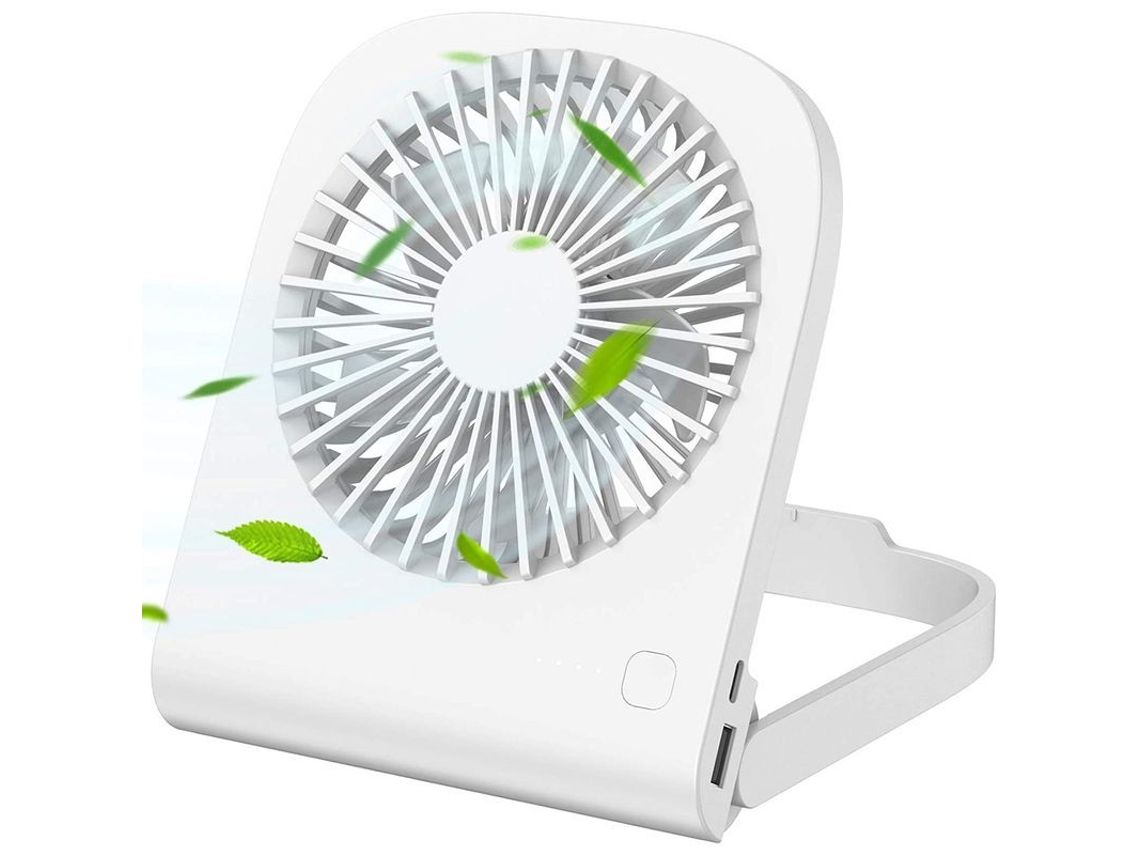 Mini Ventilador De Escritorio Portátil Recargable Con 14 Horas De Refrigeración Y 4 Velocidades De Viento Para Oficina, Hogar Y Automóvil - Blanco