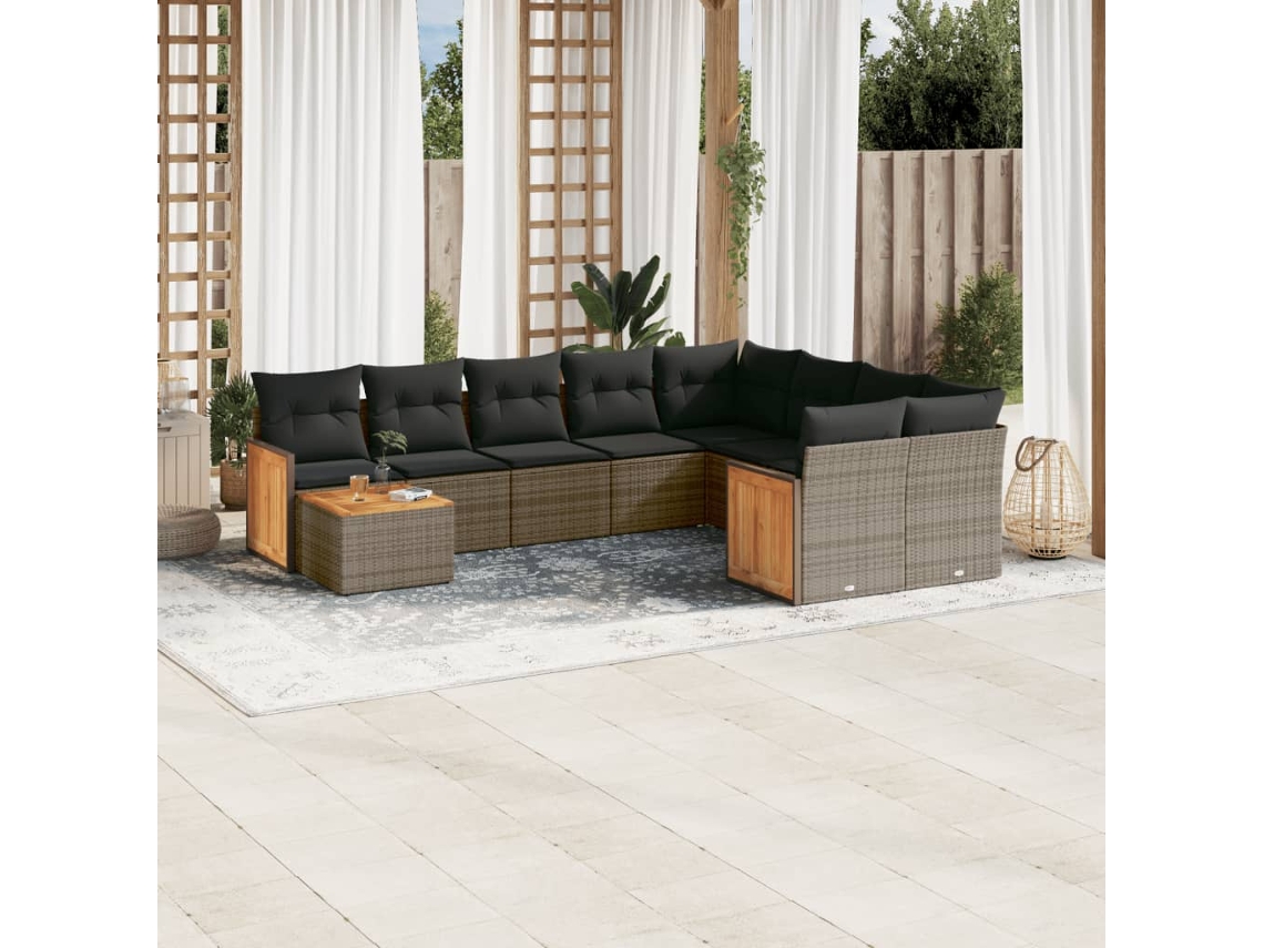 Conjunto de sofás de jardín de 10 piezas DKD Home Decor con cojines de mimbre gris