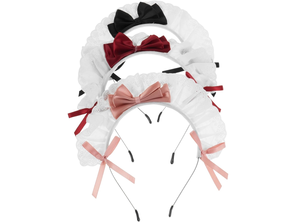 Lot De 3 Diademax Pour Cabello Soubryte En Dentelle, Accessoires Coiffure Lolita, Coloris Rouge