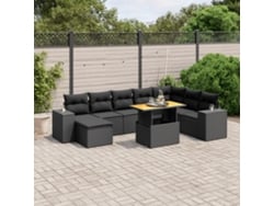 Conjunto de sofá de jardín de 9 piezas con cojines, ratán negro, Dkd Home Decor