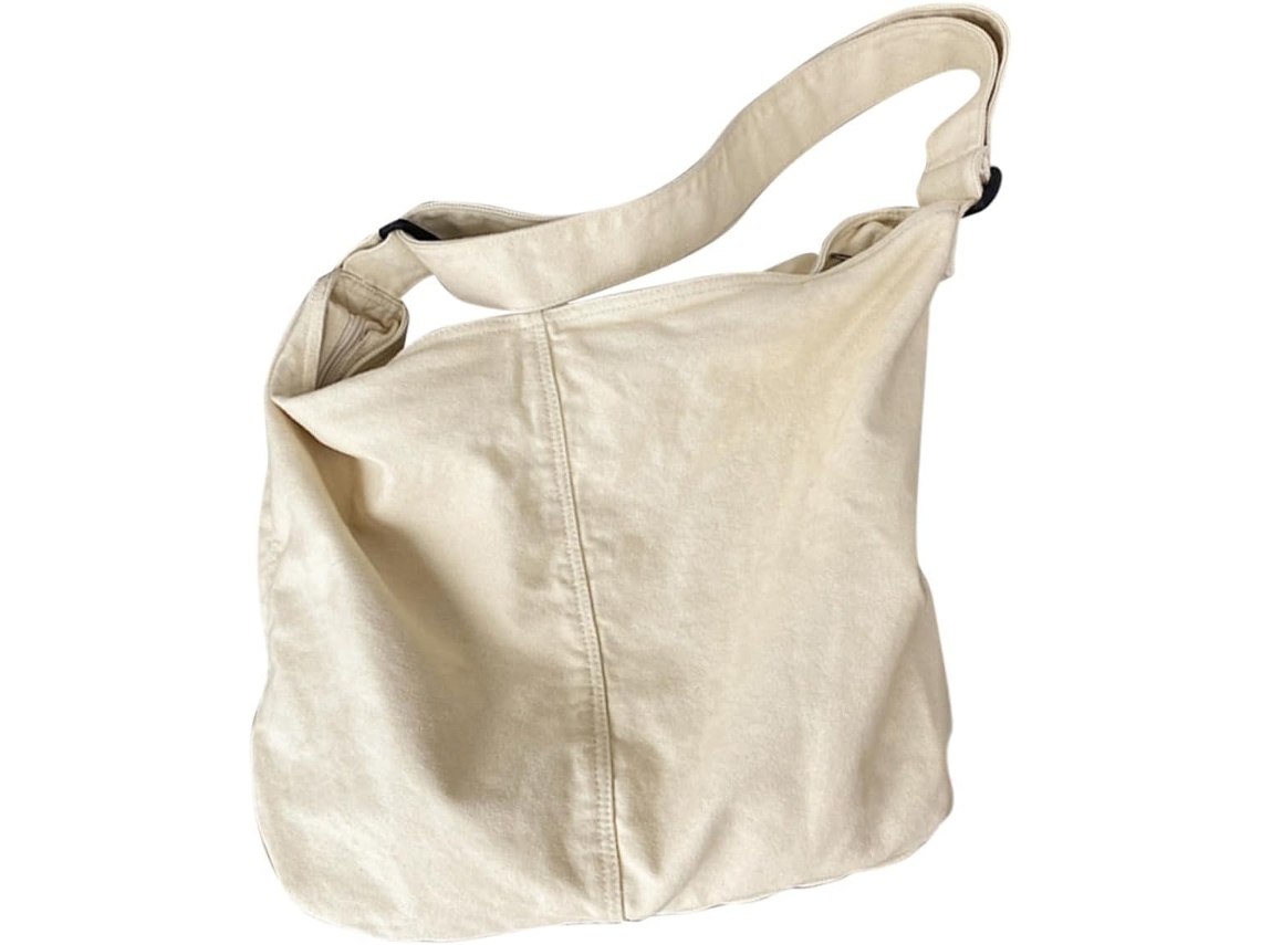 Bolso De Hombro De Lona Para Mujer, Bolso Tote De Gran Capacidad, Blanco Sencillo, Multiusos.