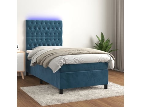 VIDAXL Colchón con somier/LED (Azul - Terciopelo - 90 x 190 cm)