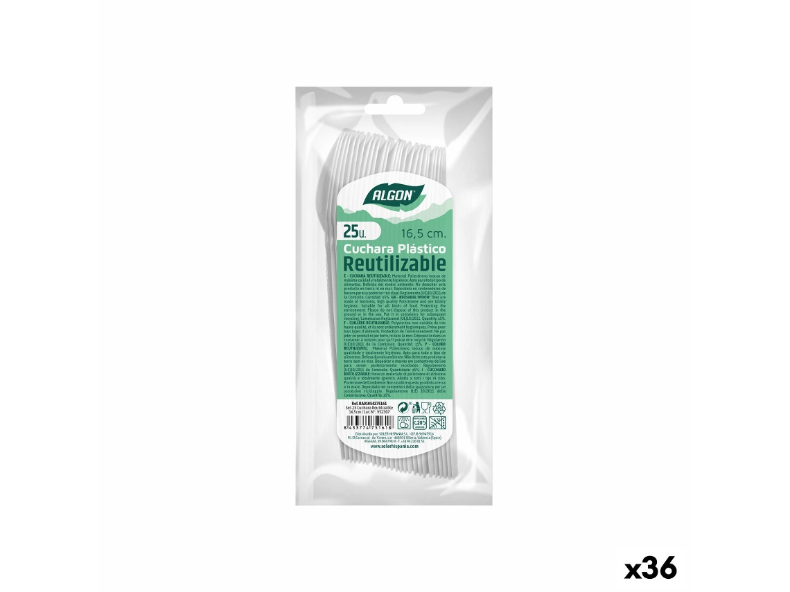 Set de Cucharas ALGON Reutilizable Blanco 36 Unidades 16,5 cm