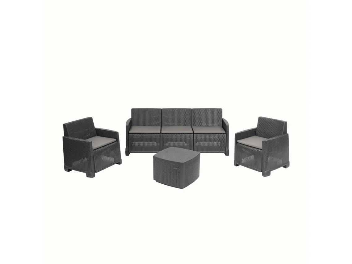  Conjunto de jardín IPAE PROGARDEN Garda Antracita (2 sillones + 1 mesa auxiliar + 1 sofá triple + 5 cojines)