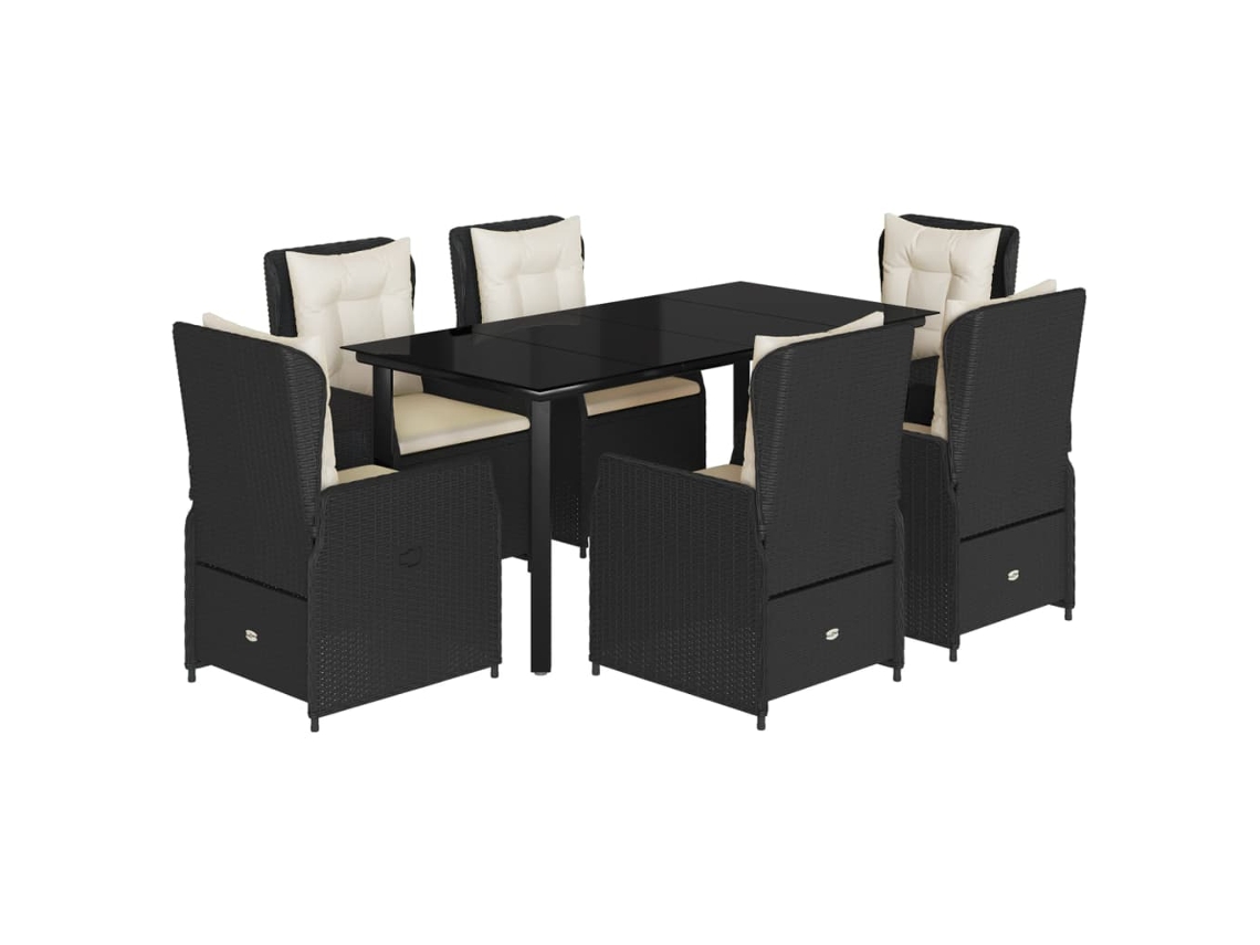Maison Exclusive - Set De Comedor De Jardín 7 Pzas Y Cojines Ratán Sintético Negro