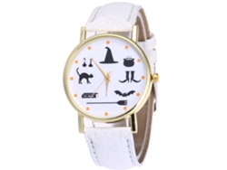 Reloj De Pulsera Casual Para Mujer Con Estampados Animados, Correa De Piel Sintética Y Movimiento De Cuarzo Blanco.