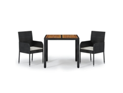 Conjunto 3 comedor de jardín VIDAXL con cojines ratán sintético negro