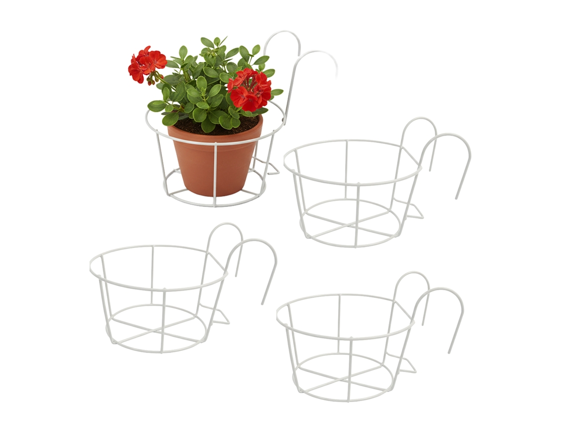 Relaxdays Soporte Para Macetas, 4 Unidades, Hbt: 21 X 20 X 26 Cm, Oxidación, Balcón Y Terraza, Hierro, Blanco