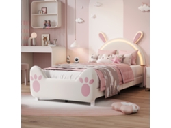 Cama Infantil Coelho Con Luz Led 180x200cm - Cama Para Niñas Y Niños, Madera Maciza, Almacenamiento Bajo Somier, Rosa/blanco