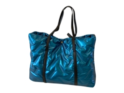 Bolso Acolchado Sencillo Con Plumas, Color Liso, Ideal Para Viajes, Color Azul Pavo Real.
