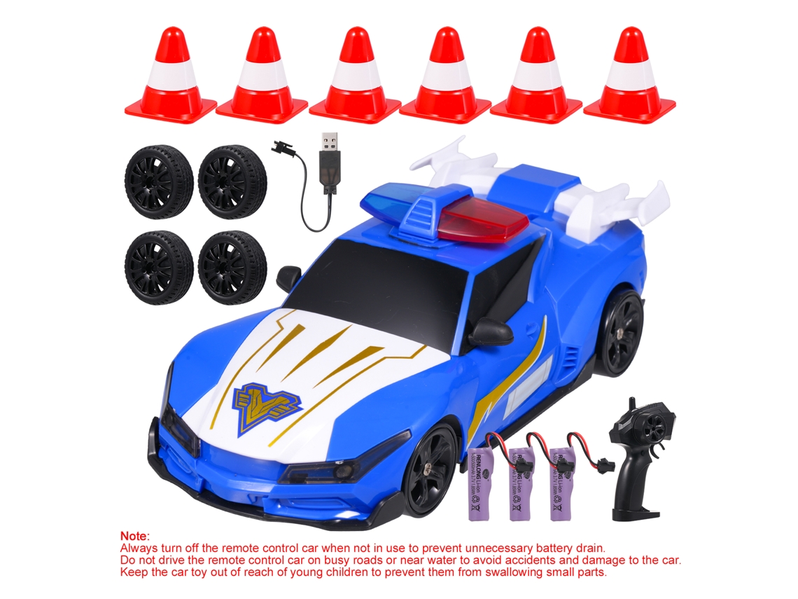 Mali carro de Controle Remoto Policial 4wd Drift com Luzes e 3 Baterias Recarregáveis Azul