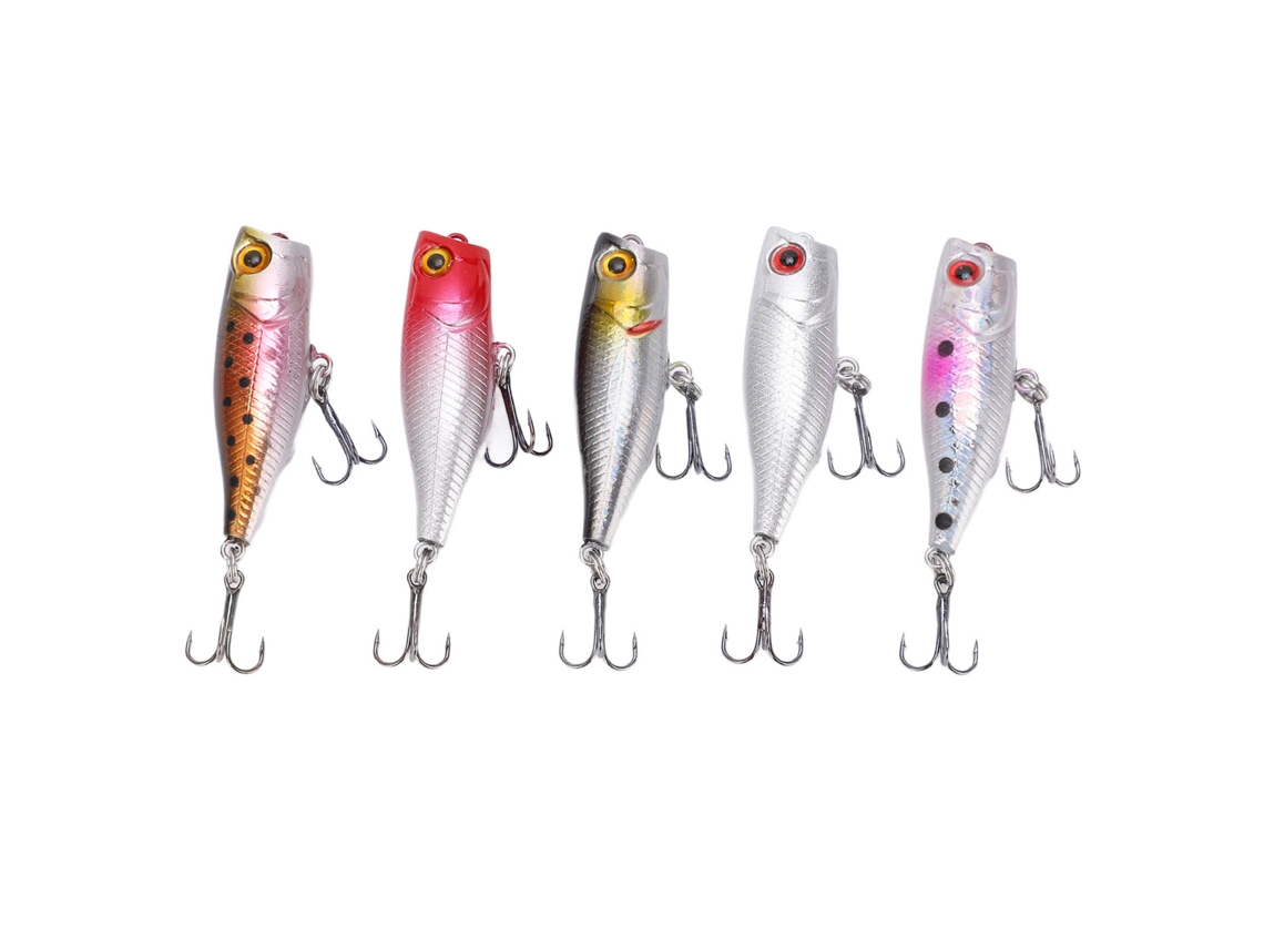 2026rebe-5pcs Señuelos De Pesca 4.5cm/3.5g Para Bass, Topwater Poppers Con Ojos 3d, Imitación Realista Para Agua Dulce Y Salada