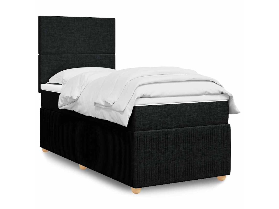 Cama Box Spring Con Colchón Tela Negro 80x200 Cm