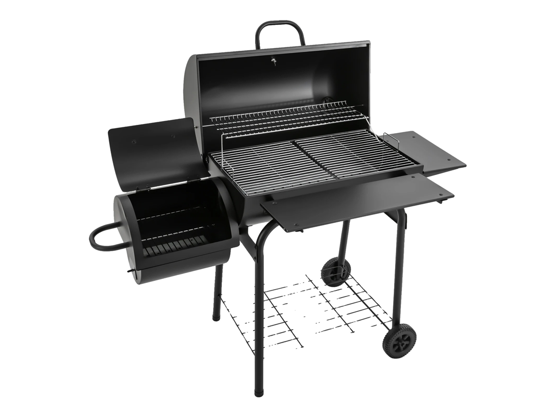 Parrilla de carbón, independiente con tapa, diseño portátil, color negro.