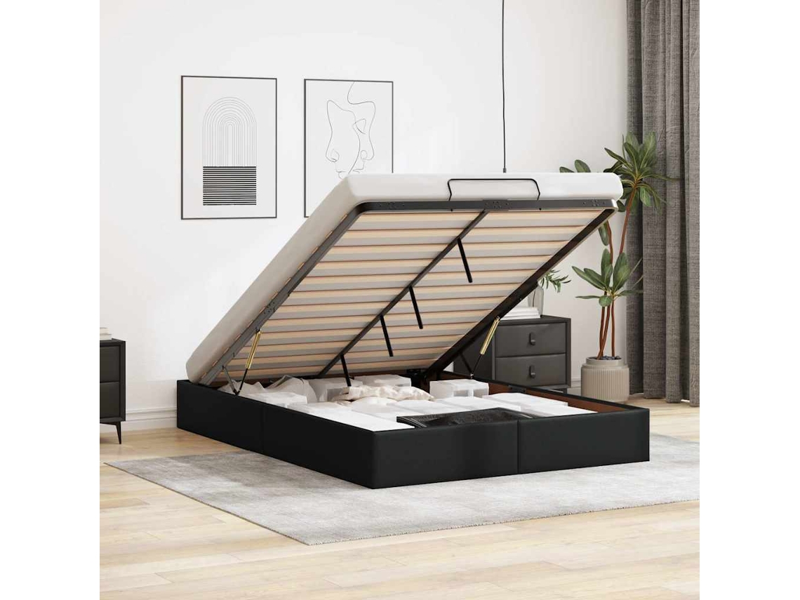 Estructura De Cama Otomana Sin Colchón Negro 140x200 Cm