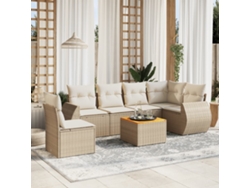 Conjunto de 7 sofás de jardín con cojines de mimbre beige de Dkd Home Decor