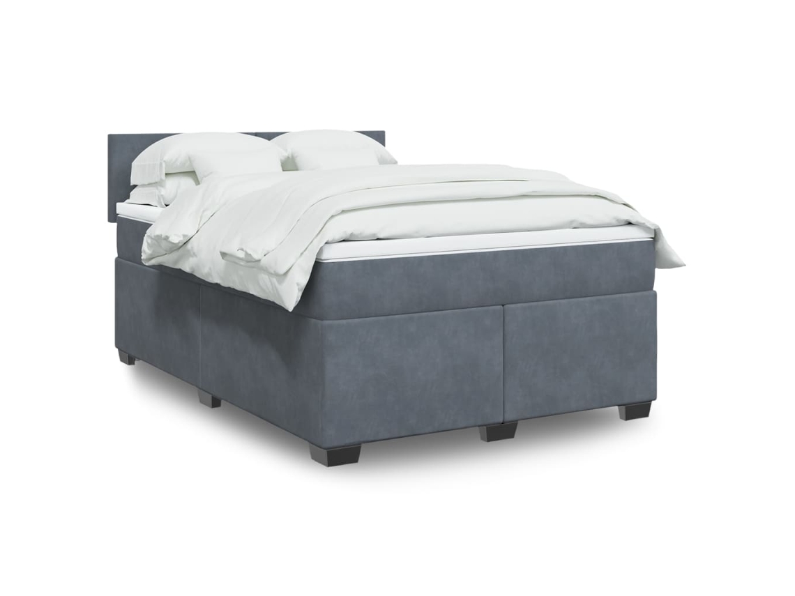Cama Box Spring Con Colchón Terciopelo Gris Oscuro 160x200 Cm