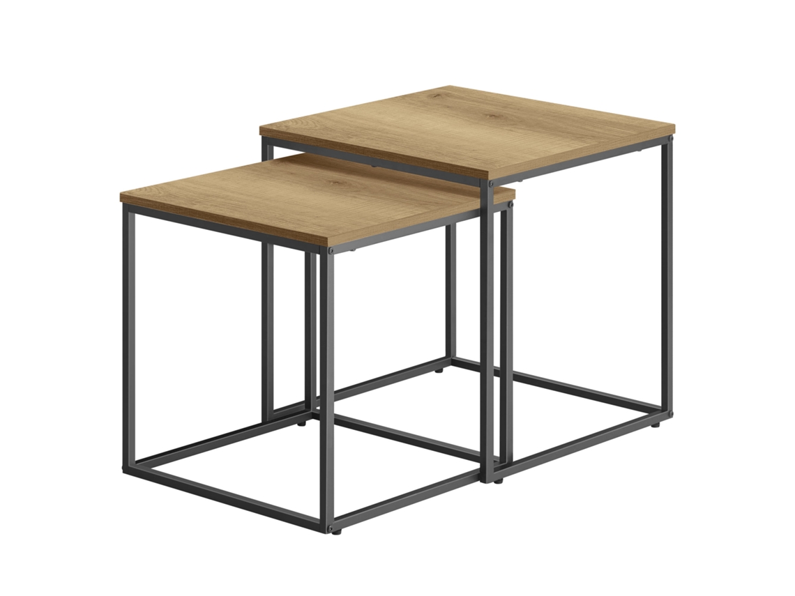 Mesa de centro cuadrada Leobert de 2 piezas con patas de roble y negro