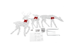 Conjunto De 3 Renos Navideños Iluminados Con Luces Led Y Cintas Rojas Para Decoración De Jardín Exterior.
