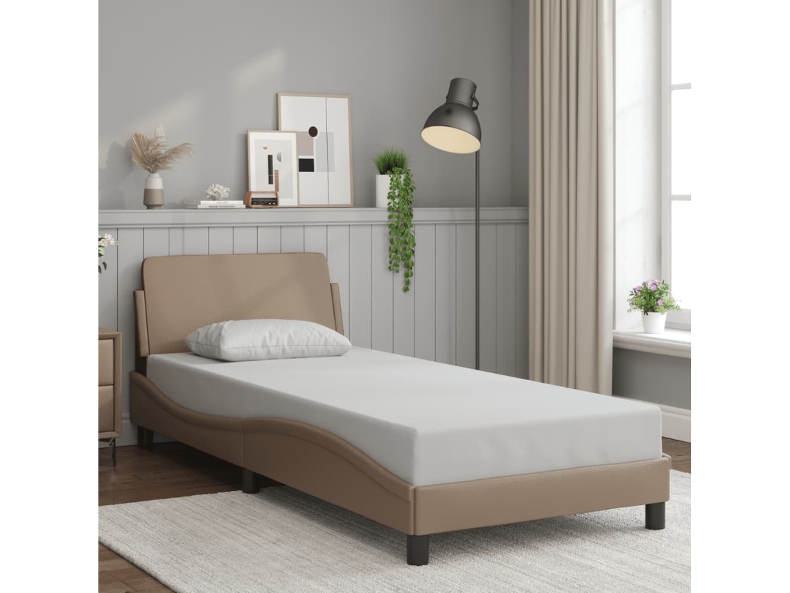 Estructura Cama Sin Colchón Cuero Sintético Capuchino 90x200 Cm