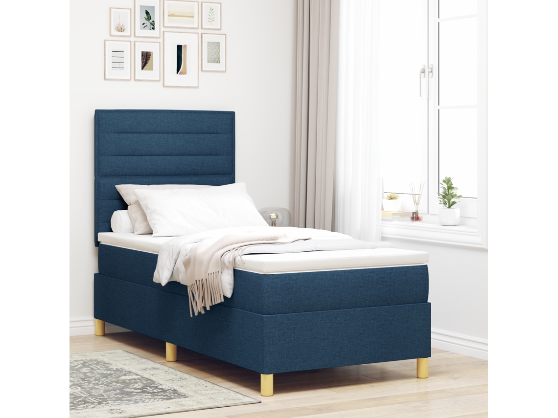 Cama Con Somier De Con Colchón Y Led Azul 90x200 Cm Tela